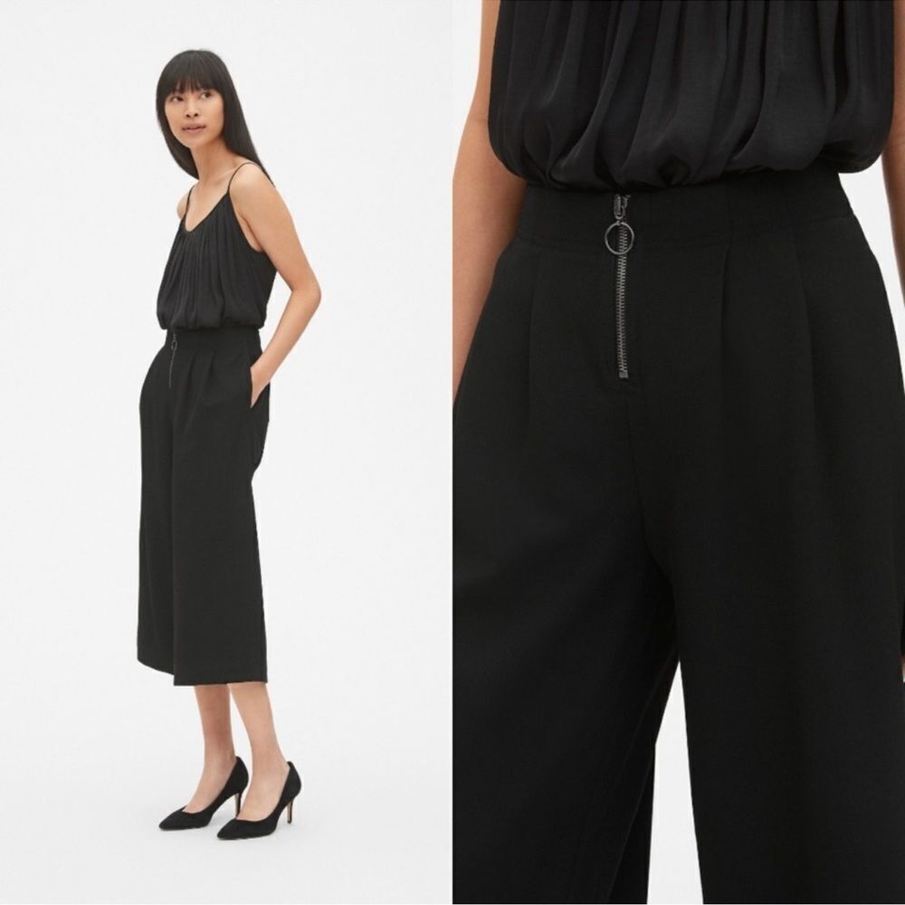 GAP High Rise Cropped Wide-Leg Pants in Black Size 4 Tall - Picture 4 of 10